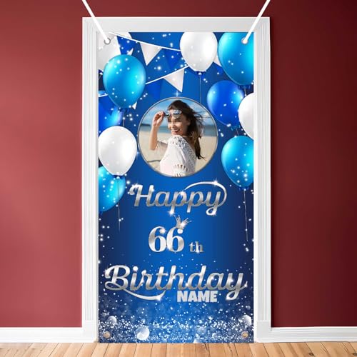 Dicodes Benutzerdefinierte Navy Blau Silber Happy 66. Birthday Tür Banner Hintergrundplatte Geburtstagsdekorationen Party Lieferungen Männer und Frauen(66.Geburtstag) von Dicodes