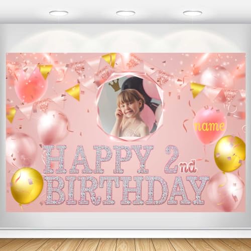 Dicodes Benutzerdefinierte Rose Gold Pink Theme Happy 2. Birthday Banner Personalisierung Geburtstagsparty Hintergrunddekoration Personalisierung Name und Foto(2.Geburtstag) von Dicodes