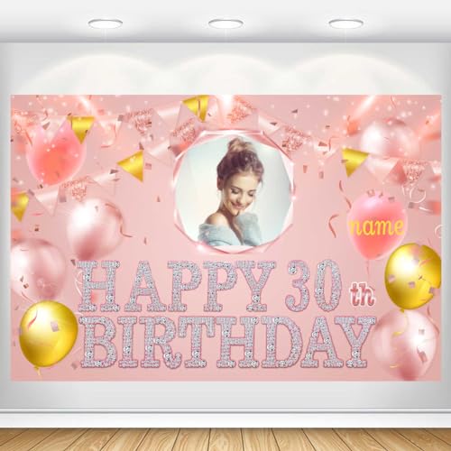Dicodes Benutzerdefinierte Rose Gold Pink Theme Happy 30. Birthday Banner Personalisierung Geburtstagsparty Hintergrunddekoration Personalisierung Name und Foto(30.Geburtstag) von Dicodes