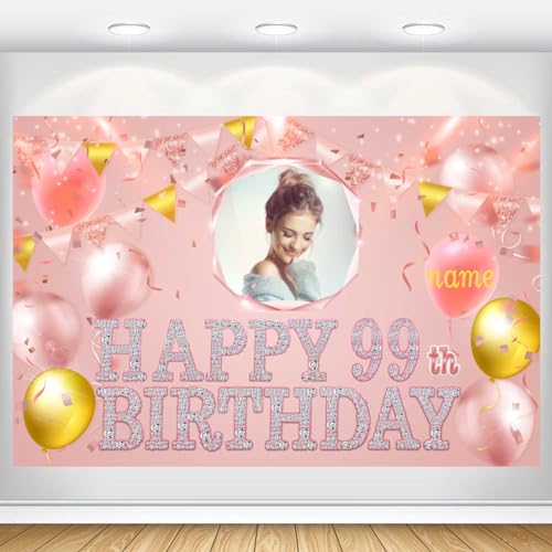 Dicodes Benutzerdefinierte Rose Gold Pink Theme Happy 99. Birthday Banner Personalisierung Geburtstagsparty Hintergrunddekoration Personalisierung Name und Foto(99.Geburtstag) von Dicodes