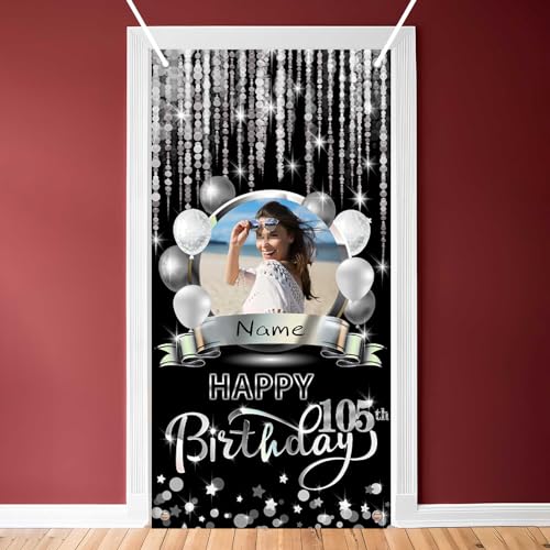Dicodes Benutzerdefinierte Schwarz und Silber Happy 105. Birthday Portal Banner Geburtstagsdekorationen Party Lieferungen Männer und Frauen mit Fotos(105.Geburtstag) von Dicodes