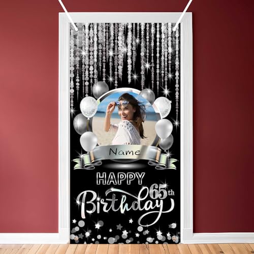 Dicodes Benutzerdefinierte Schwarz und Silber Happy 65. Birthday Portal Banner Geburtstagsdekorationen Party Lieferungen Männer und Frauen mit Fotos(65.Geburtstag) von Dicodes