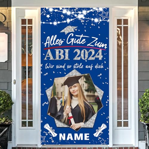 Dicodes Personalisierte Graduation Tür Banner ABI 2024 Prüfung Bestanden Zeichen Dekorationen Banner für Graduation Party(Blau und Silber) von Dicodes