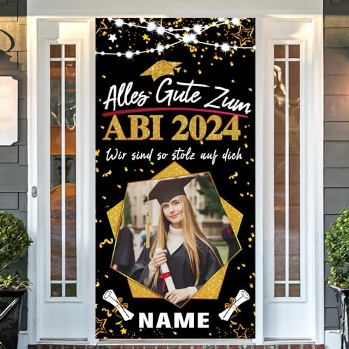 Dicodes Personalisierte Graduation Tür Banner ABI 2024 Prüfung Bestanden Zeichen Dekorationen Banner für Graduation Party(Schwarz und Gold) von Dicodes