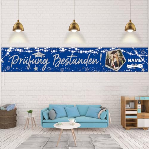 Dicodes Personalisierte Prüfung Bestanden Party Dekorationen ABI 2024 Glückwunsch Graduation Banner Graduation Dekorationen Hintergrund Banner(Blau und Silber) von Dicodes