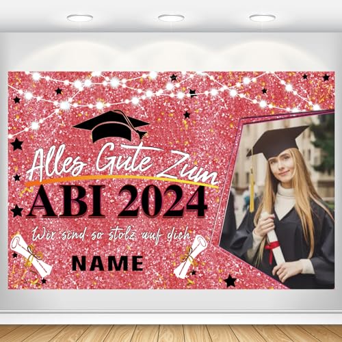 Dicodes Personalisierte Prüfung Bestanden Party Dekorationen ABI 2024 Glückwunsch Graduation Banner Graduation Dekorationen Hintergrund Banner(Roségold und Schwarz) von Dicodes