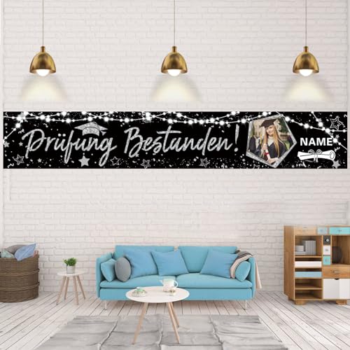 Dicodes Personalisierte Prüfung Bestanden Party Dekorationen ABI 2024 Glückwunsch Graduation Banner Graduation Dekorationen Hintergrund Banner(Schwarz und Silber) von Dicodes