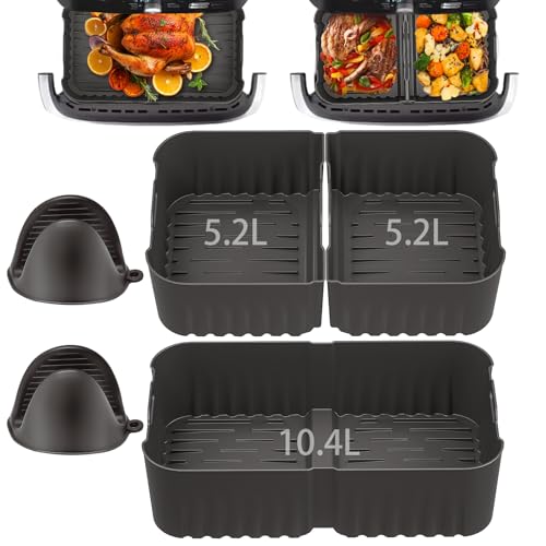 Heißluftfritteuse Silikonform für Ninja 10,4L AF500EU, 5 Stke Airfryer Zubehör für Ninja Foodi Flexdrawer 10.4l, Wiederverwendbar Heißluftfritteuse Silikon Einsätz für Ninja Air Fryer AF500DE von Dictien