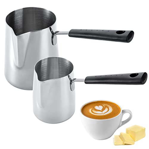 Dicunoy 2 Stück Milk Pitcher, Milchkännchen 350 ml/650 m,Türkische Kaffeekanne,Edelstahl Milchkanne mit langem Stiel von Dicunoy