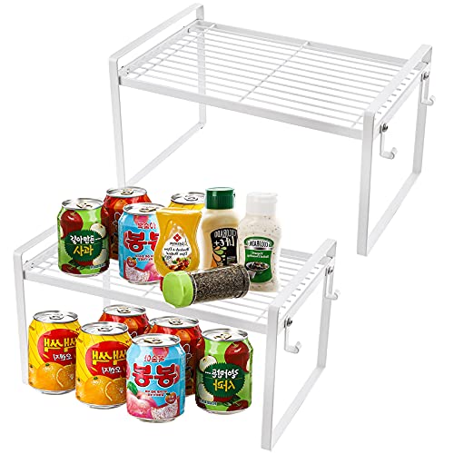 Dicunoy 2 Stück Regaleinsatz,Storage Cabinet Regal Rack,33cm Stapelbare Counter Pantry Organizer Rack für Küche, Bad, Schlafzimmer, Büro Schreibtisch, Platzsparend, Rostbeständig von Dicunoy