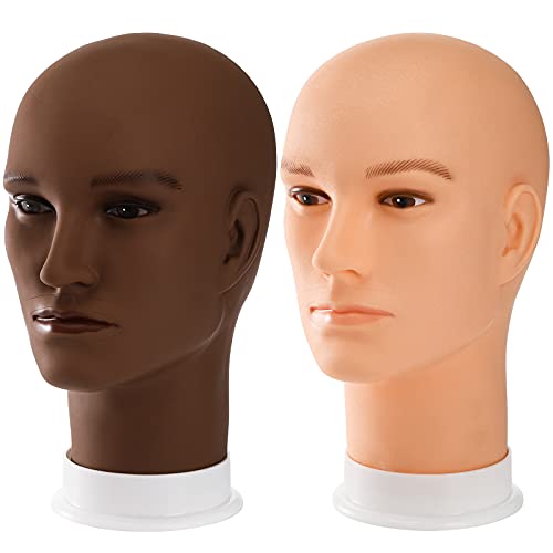 Dicunoy Set mit 2 Glatzen Mannequin-Kopf, Schaufensterpuppenkopf männlich, Professionelle Männliche Kosmetologie Mannequin Schaufensterpuppe für Perücke, Schaufenster von Dicunoy