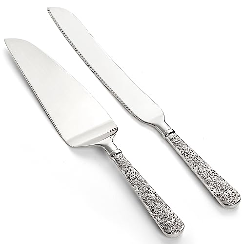 Dicunoy Tortenheber, Hochzeits Tortenmesser und Server Set, Silber-Kuchen-Servierset,Vintage gravierter Tortenschneider und Servierspatel für Geburtstag, Party, Jubiläum von Dicunoy