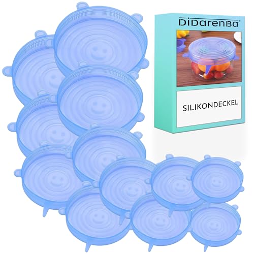 Silikondeckel dehnbar universal 12 Stück verschiedene Größen spülmaschinenfest deckel für dosen blau von Didarenba