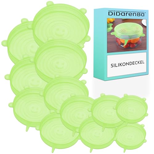 Silikondeckel dehnbar universal 12 Stück verschiedene Größen spülmaschinenfest deckel für dosen grün von Didarenba