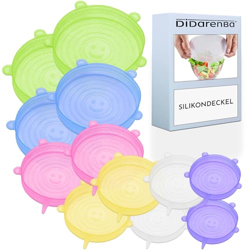 Silikondeckel dehnbar universal 12 Stück verschiedene Größen spülmaschinenfest deckel für dosen mehrfarbig von Didarenba