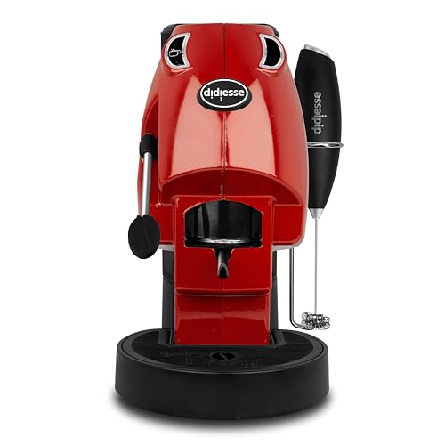 Didiesse Baby Frog Coffee & Tea Kaffeemaschine für Pads, mit Milchaufschäumer und doppeltem Padhalter für Kaffee und Tee, geringer Verbrauch 450 W, Warmwasserspender (Vollrot) von Didiesse