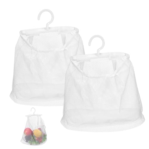 Didiseaon 2 Stück Hängende Aufbewahrungstasche aus Netzstoff hängende Netzbeutel Haken Netzbeutel für Obst und Gemüse Aufhängespeicher -Taschen Netz atmungsaktives Netzhängesack pp Weiß von Didiseaon