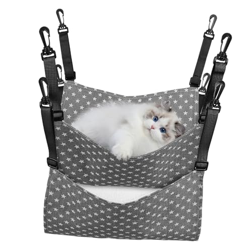 Didiseaon 2 Stück Verstellbare Katzenhängematte aus Weichem Atmungsaktivem Multifunktionales Katzenbett und Hängebett mit Einfach zu Montierenden Gurten Geeignet für Katzenkäfig und Kleine von Didiseaon