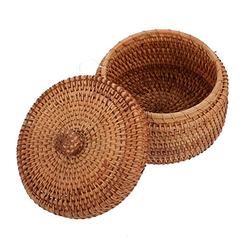 Didiseaon Aufbewahrungskorb aus Rattan mit Deckel, kleines rundes Tablett aus geflochtenem Weide, handgewebt, für Küche, Wohnzimmer, Schlafzimmer, Küche, Badezimmer von Didiseaon