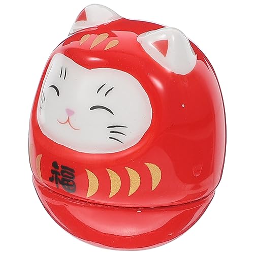 Didiseaon Dharma Glückskatze Spielzeug Glückskatzenbecher aus Keramik Zen-Statue Daruma Wohnkultur Modelle Katzenbecherpuppe Becherverzierung empfindlich Baby Japan rot von Didiseaon