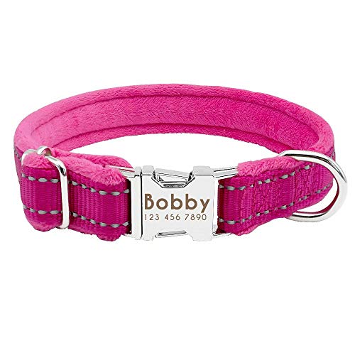 Didog Weich gepolstertes Hundehalsband, Flanell gepolstertes Hundehalsband, reflektierende Gravur, Halsband für kleine, mittelgroße und große Hunde, Rosa, Größe M von Didog