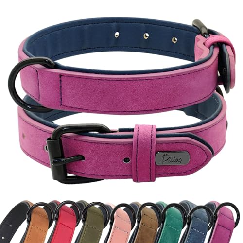 Didog Hundehalsband aus weichem, gepolstertem Leder, atmungsaktives, strapazierfähiges Hundehalsband aus Leder mit Verstellbarer, rostfreier Metallschnalle für mittelgroße und große Hunde, Lila, XL von Didog