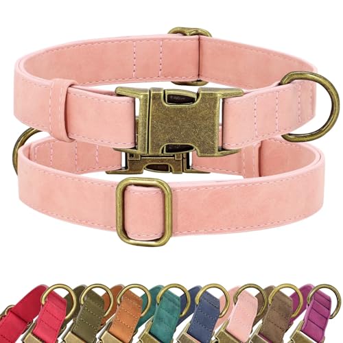 Didog Hundehalsband aus weichem Leder, langlebig, strapazierfähig, Hundehalsbänder mit Schnellverschluss-Metallschnalle, verstellbares Rosa Hundehalsband Leder für große mittelgroße Hunde, Rosa, L von Didog