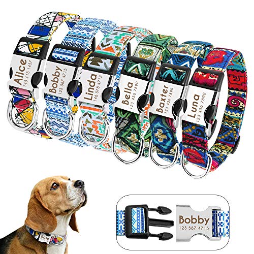 Didog Personalisierbares Hundehalsband mit Gravur, Schnellverschluss-Schnalle, personalisiertes Hundehalsband mit modischen Mustern, passend für kleine, mittelgroße und große Hunde, Moosgrün, Größe L von Didog