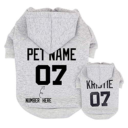 Didog Hunde-Kapuzenpullover, personalisierbar, Hundepullover, mit Namen und Nummer, für Pudel, Yorkie, kleine und mittelgroße Hunde, Grau, Größe XXL von Didog