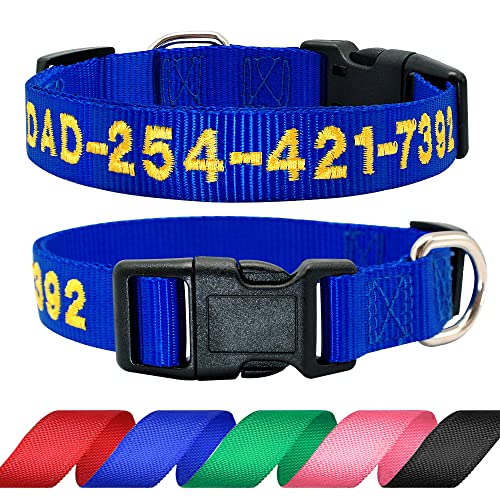 Didog Personalisiertes Besticktes Hundehalsband mit Namen und Telefonnummer, personalisierbares Hundehalsband für kleine, mittelgroße und große Hunde, blaues Halsband, gelber Faden von Didog