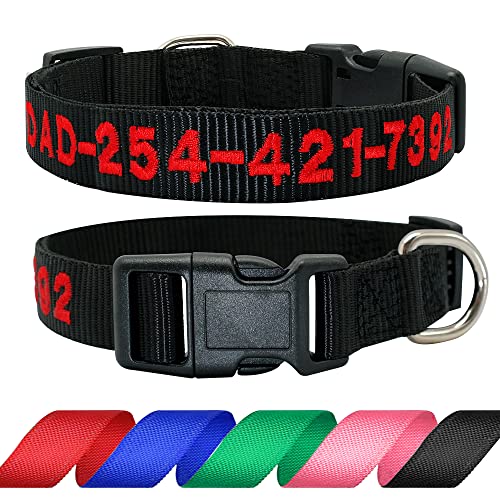 Didog Personalisiertes Besticktes Hundehalsband mit Namen und Telefonnummer, personalisierbares Hundehalsband für kleine, mittelgroße und große Hunde, schwarzes Halsband, roter Faden von Didog
