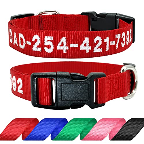 Didog Personalisiertes Besticktes Hundehalsband mit Namen und Telefonnummer, für kleine, mittelgroße und große Hunde, rotes Halsband, weißer Faden von Didog