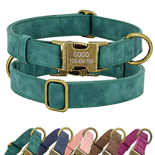 Didog Personalisiertes Leder-Hundehalsband, weiches langlebiges individuelles verstellbares Hundehalsband mit Namensschild Schnellverschluss-Metallschnalle für kleine, mittelgroße große Hunde, grün, M von Didog