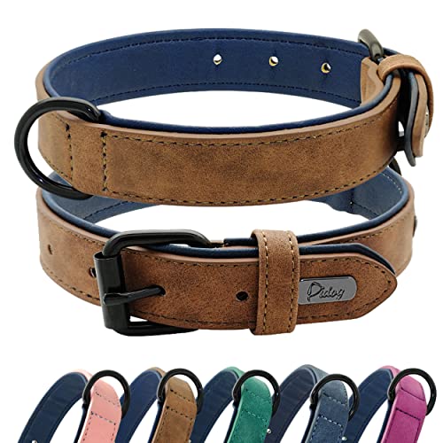 Didog-Soft gepolstertes Leder-Hundehalsband, atmungsaktives, strapazierfähiges Hundehalsband aus Leder mit Verstellbarer rostfreier Metallschnalle für kleine, mittelgroße und große Hunde, Braun, L von Didog