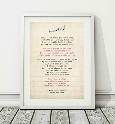 Didymus Co Bee Gees – More Than A Woman – Songtext Posterdruck (ungerahmt) – Größen A4 (29,7 x 21 cm) und A3 (42 x 29,7 cm) (A4) von Didymus Co