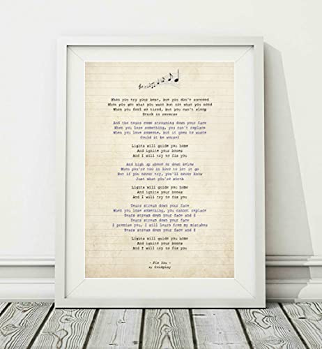 Didymus Co Coldplay – Fix You – Songtext Kunstdruck (ungerahmt) – Größen A4 (29,7 x 21 cm) und A3 (42 x 29,7 cm) (A3) von Didymus Co