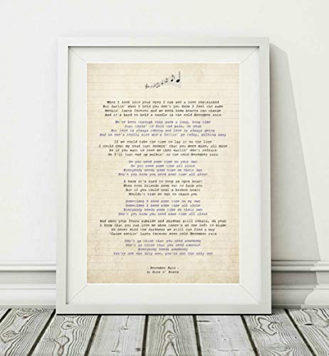 Didymus Co Guns n' Roses – November Rain – Songtext Kunstdruck (ungerahmt) – Größen A4 A3 (A3) von Didymus Co