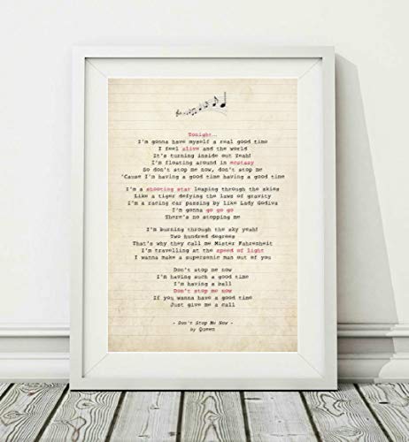 Didymus Co Songtext "Queen – Don't Stop Me Now", Kunstdruck, ungerahmt – Größen A4 A3 (A4) von Didymus Co