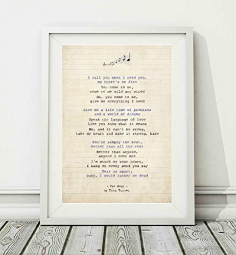 Didymus Co Tina Turner - The Best - Liedtext-Kunstdruck (UNGERAHMT) - Verfügbare Poster Druckformate A4 (29.7 x 21cm) und A3 (42 x 29.7cm) (A4) von Didymus Co