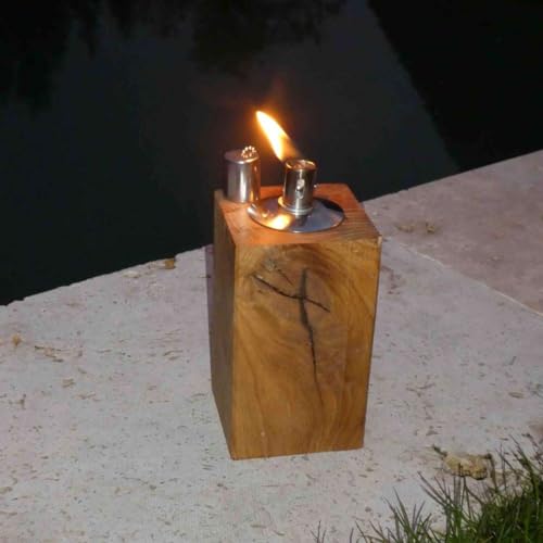 Feuersäule Gartenfackel Eichenbalken Holz Terrassenfackel Ölfackel Öllampe Gartenlicht Feuerbalken (15cm) von Die Gartenbeet-Kiste