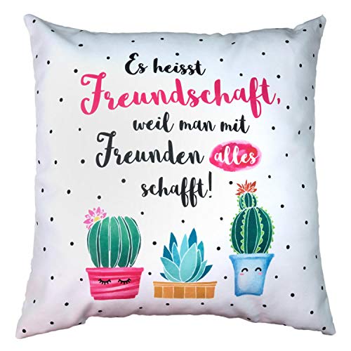 Die Geschenkewelt Gruss und Co 46166 XL Spruch Es heisst Freundschaft Kissen, Polyester, Mehrfarbig, 50 cm x 50 cm von GRUSS & CO