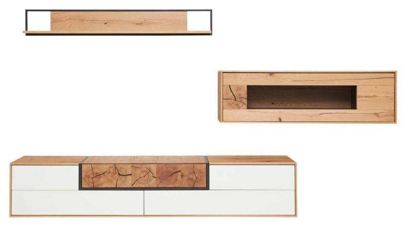 Wohnwand 2106 Asteiche Hell Furniert Absetzung Mattlack Weiß Inklusive Beleuchtu... von Die Hausmarke