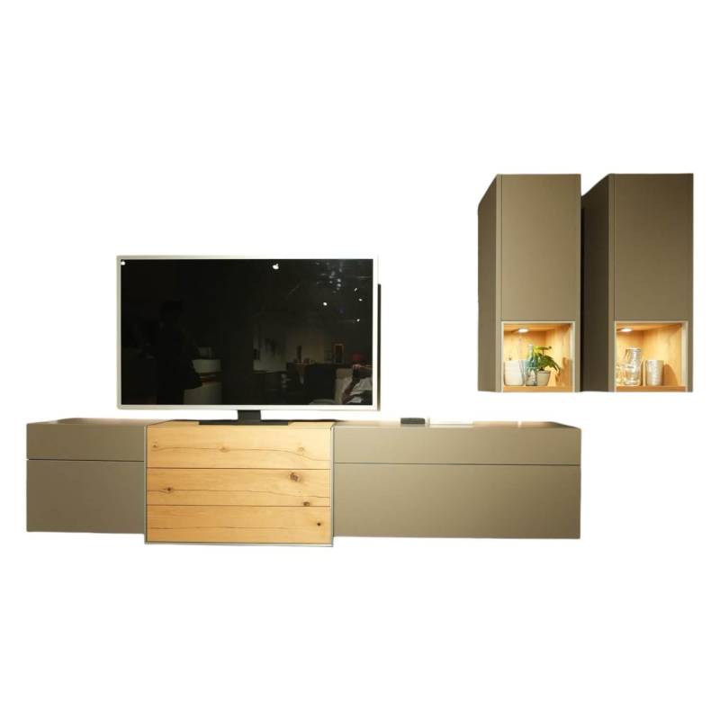 Wohnwand Media Design Holz Nougat Mattlack Braun von Die Hausmarke