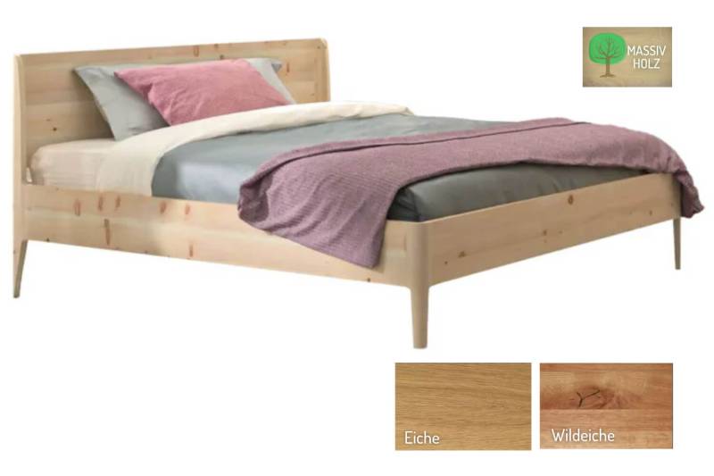 Massivholzbett SAMIA Eiche/Wildeiche weiß von Holzschmiede von Die Holzschmiede