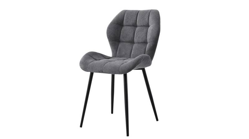 Die Möbelfundgrube® Polsterstuhl Polsterstuhl Esszimmer grau / Cord / FEE / Steppnähte, Standbeine Metall schwarz / Sitz gepolstert von Die Möbelfundgrube®