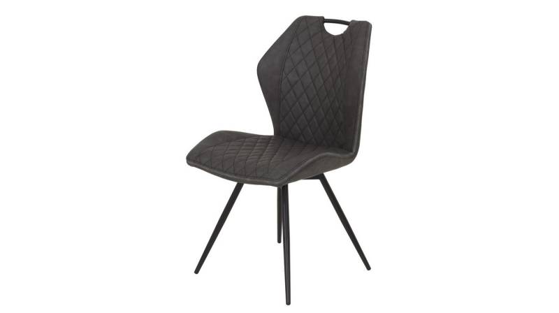 Die Möbelfundgrube® Polsterstuhl Polsterstuhl drehbar Esszimmerstuhl anthrazit / KATJA, Standbeine in Metall schwarz / Steppnähte / Lederlook von Die Möbelfundgrube®