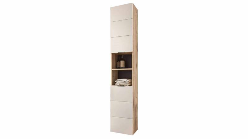 Bad Hochschrank Viking Eiche - beige 2 Türen Breite 34 cm - KRETA von Die Möbelfundgrube