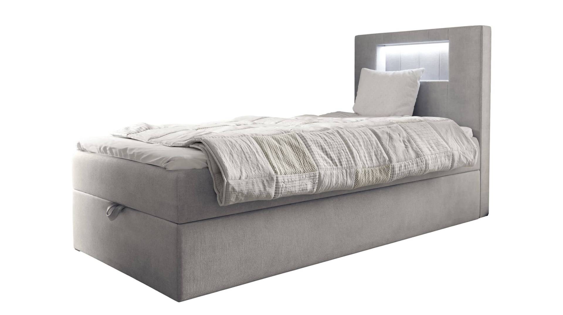 Boxbett 100 x 200 cm mit Bettkasten grau Samtbezug - GOLD von Die Möbelfundgrube