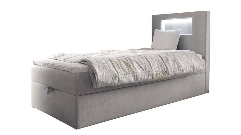 Boxbett 100 x 200 cm mit Bettkasten grau Samtbezug - GOLD von Die Möbelfundgrube