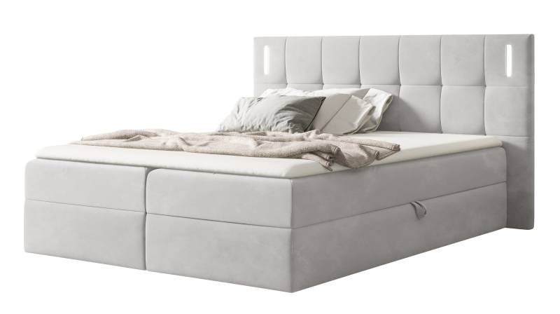 Boxbett 160 x 200 cm mit Bettkasten grau Samtbezug - DALIO von Massivart